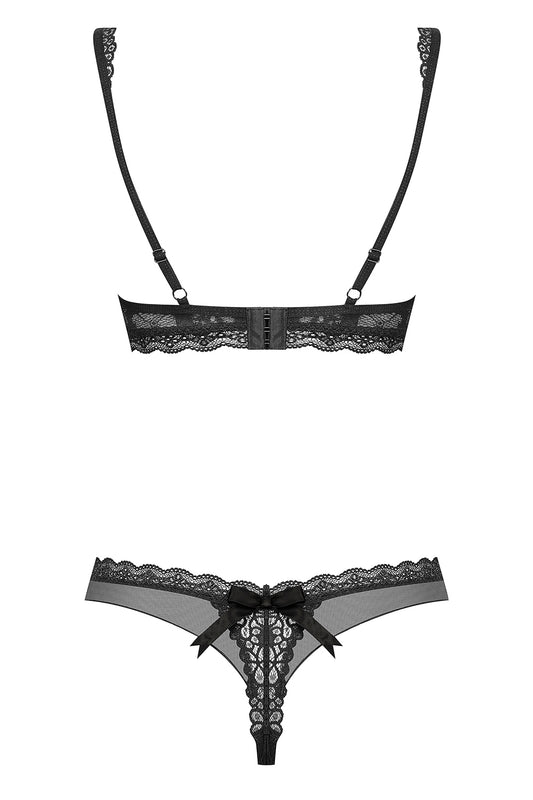 Netz & Spitzen Set Damen Schwarz – Transparenter BH & String