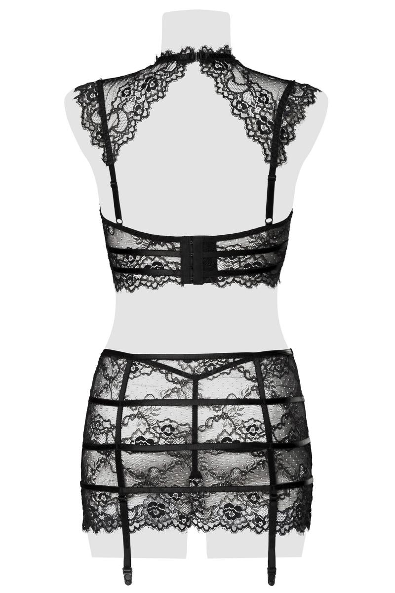 Grey Velvet – 3-teiliges Spitzen-Dessous-Set | Schwarz