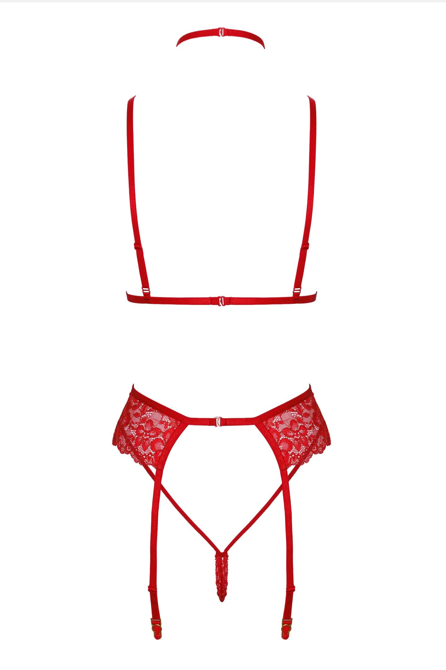 Kissable – 5-teiliges Spitzen-Set mit Choker & Strumpfgürtel | Rot