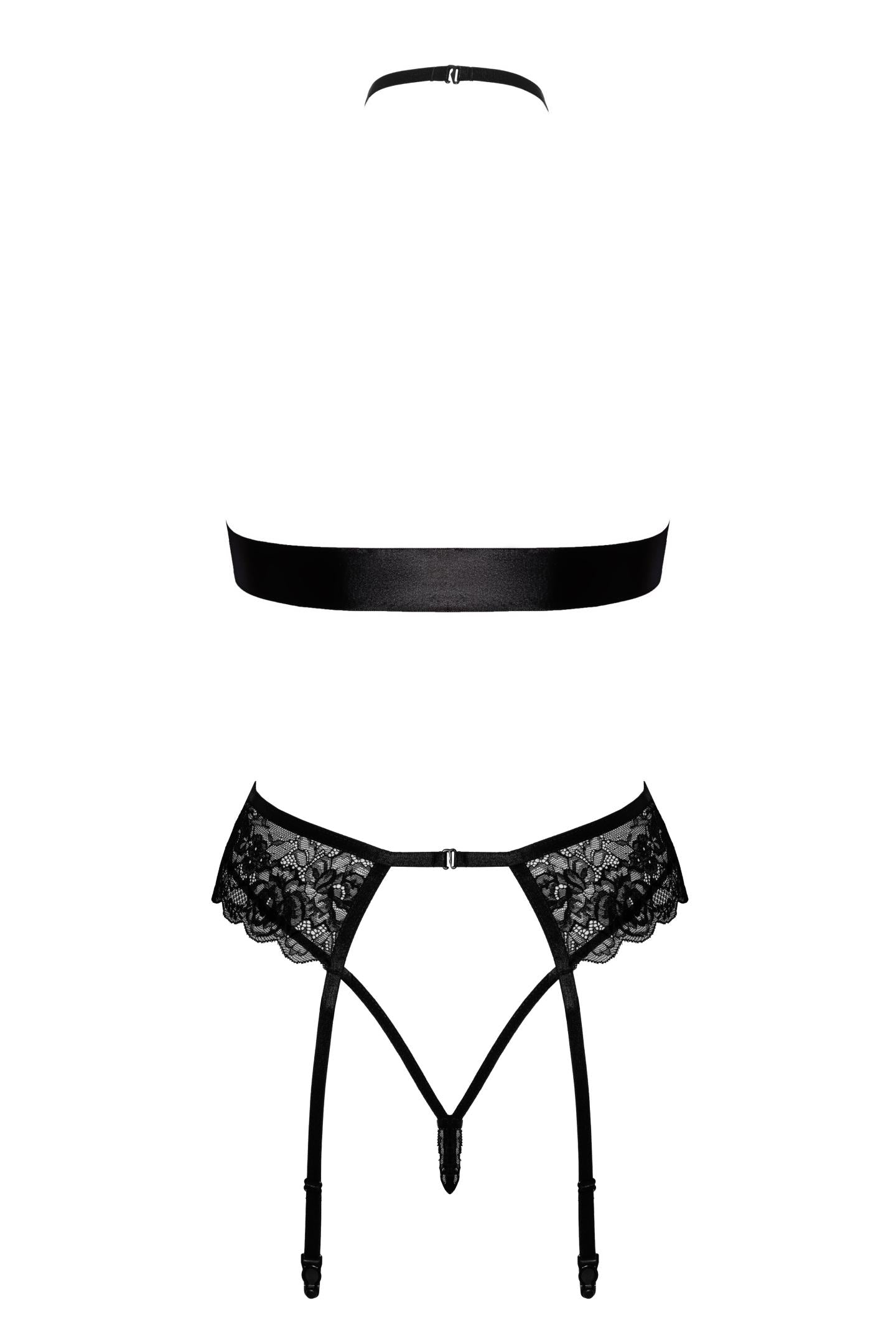 Kissable – 4-teiliges Spitzen-Set mit Choker & Strumpfgürtel | Schwarz