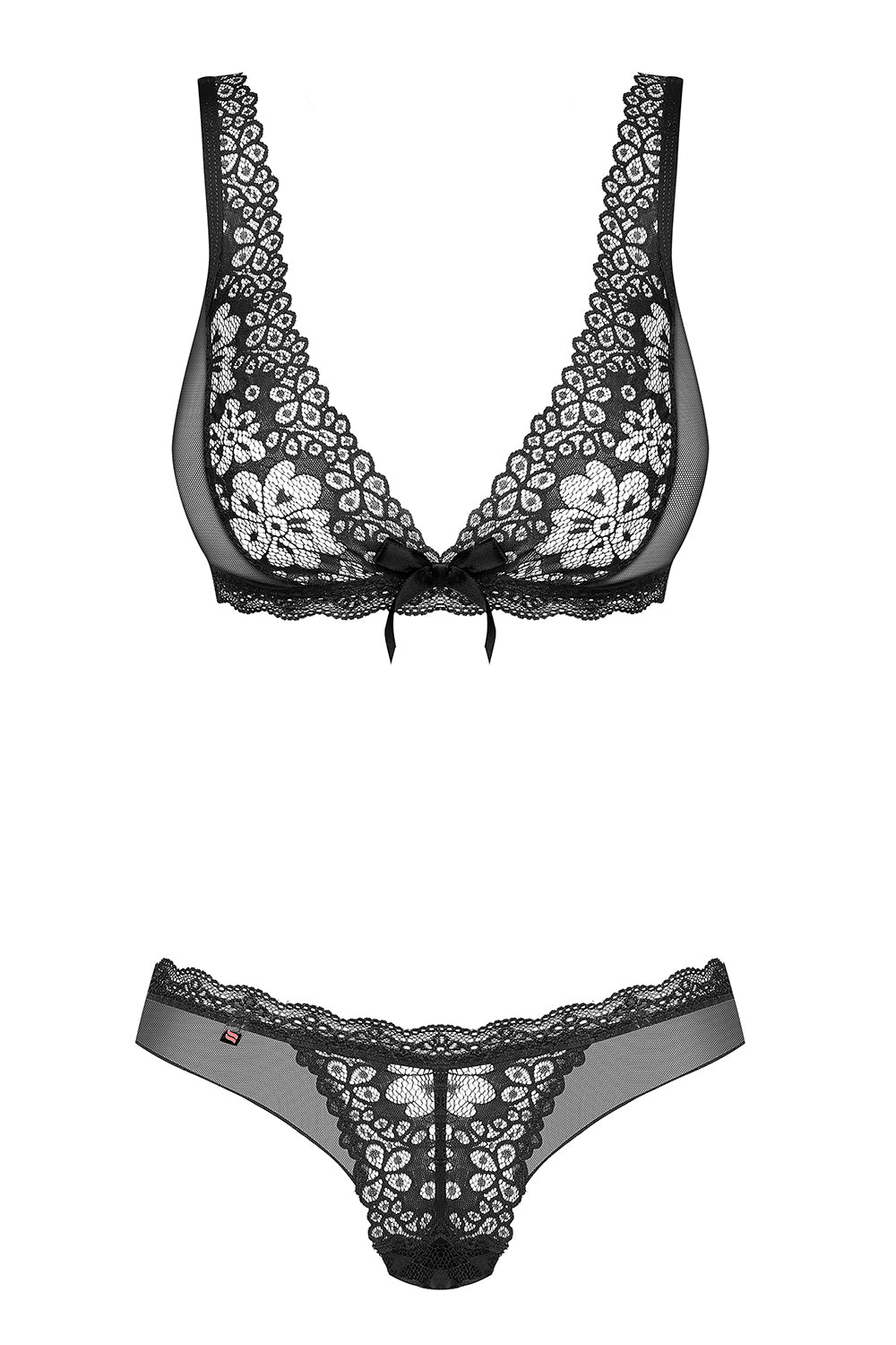 Obsessive – Transparentes Netz & Spitzen-Set: BH & String | Schwarz