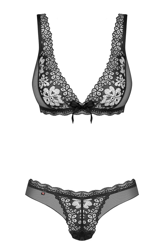 Obsessive – Transparentes Netz & Spitzen-Set: BH & String | Schwarz