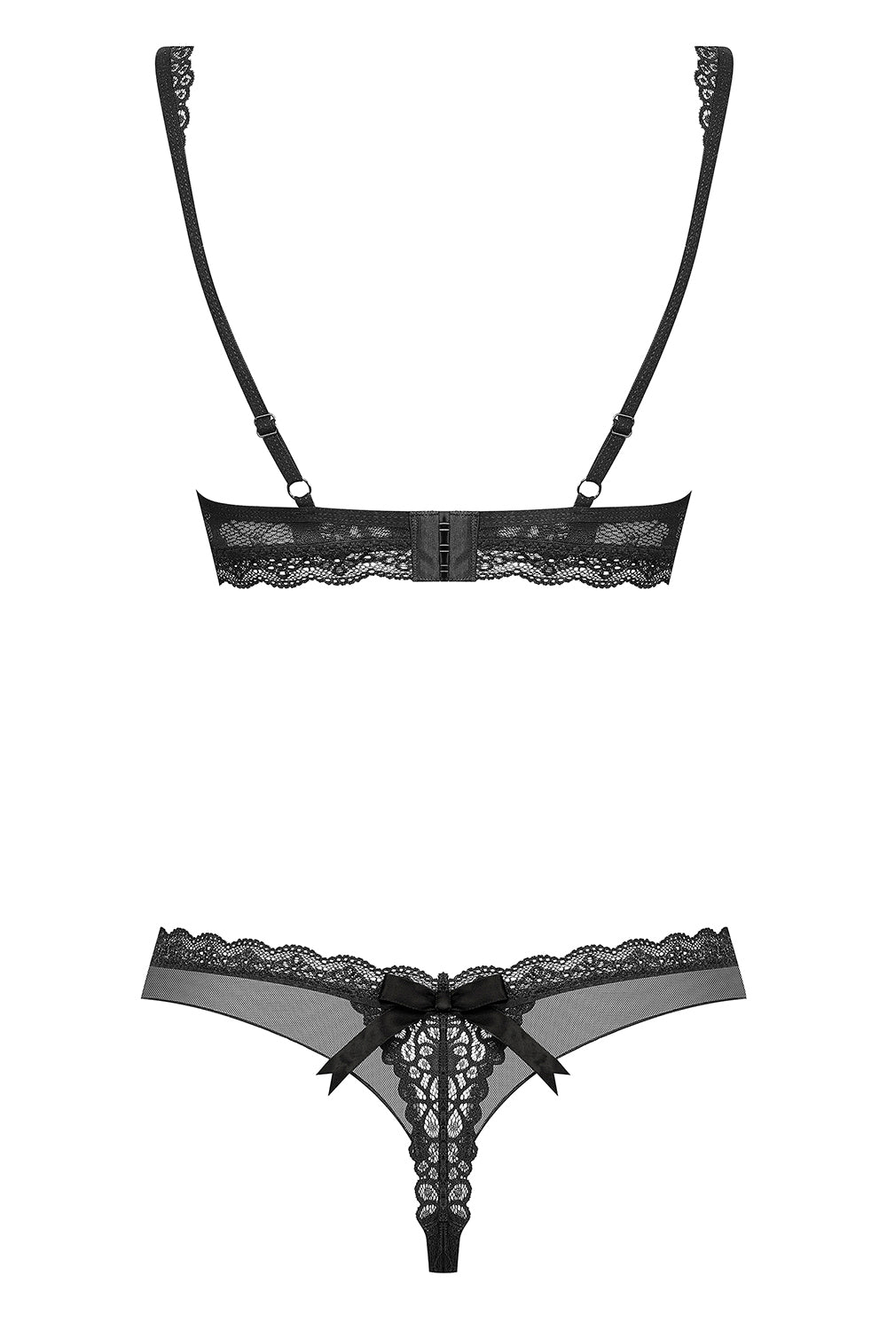 Obsessive – Transparentes Netz & Spitzen-Set: BH & String | Schwarz