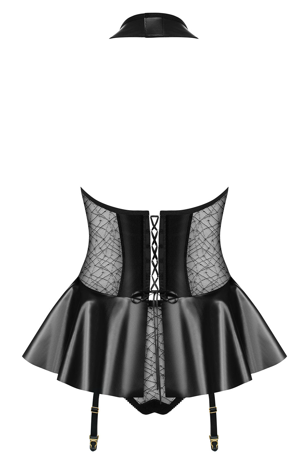 Corsage Schwarz - Wetlook Korsett mit Strapsen