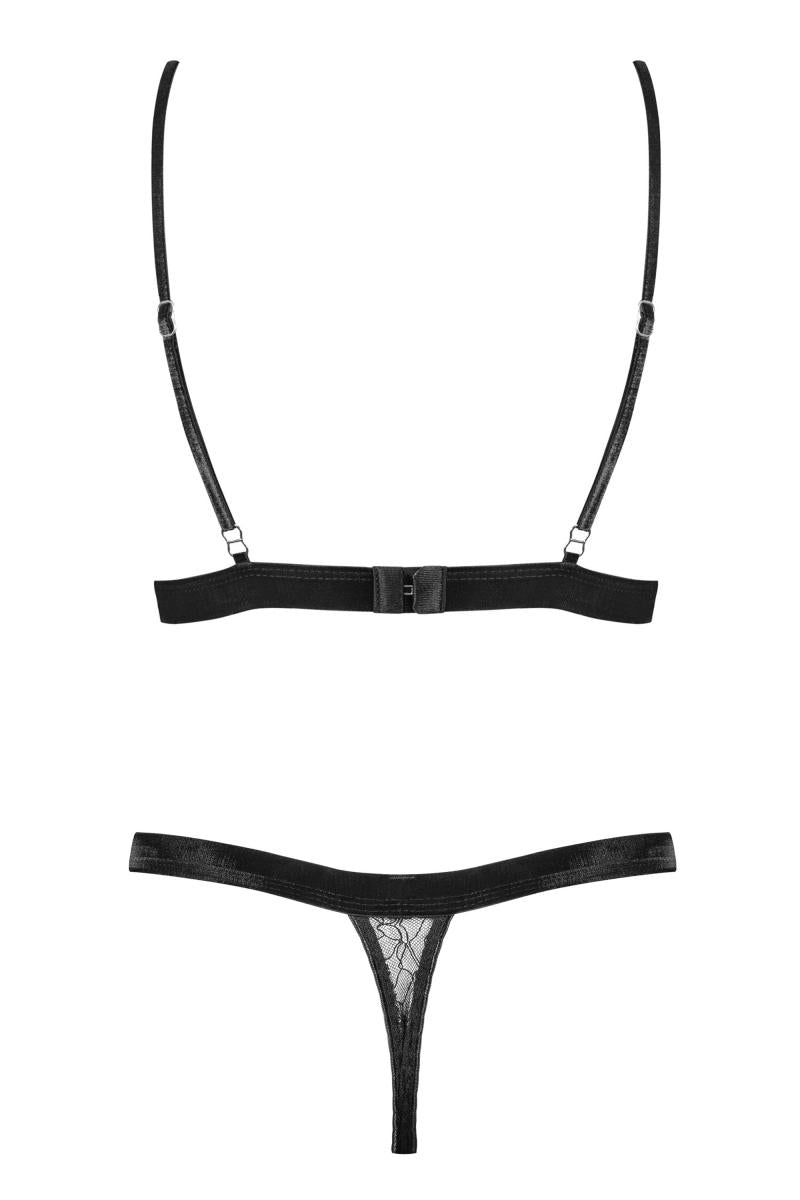 Bralette-Set - Spitzen-BH & String mit Samt-Bändern